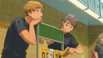  3boys black_eyes blonde_hair board brothers grey_hair haikyuu!! looking_at_object looking_away male_focus miya_atsumu miya_osamu multiple_boys open_mouth parted_lips scoreboard shirt siblings signature t-shirt twins undercut zukki_(suzukio) 