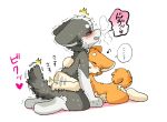  &lt;3 ambiguous_gender ayaka blush bodily_fluids canid canine canis clenched_teeth curled_tail digital_media_(artwork) domestic_dog duo embrace eyes_closed female_(lore) feral fur grey_body grey_fur grope hug husky japanese_text kemono kneeling kyappy male_(lore) mammal nordic_sled_dog open_mouth orange_body orange_fur rubbing semi-anthro shiba_inu shibeta siberian_husky simple_background spitz sweat tail teeth text white_body white_fur 