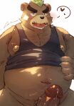  &lt;3 10_cosmo_24 2023 anthro ashigara bear belly big_belly black_nose blush bodily_fluids clothing erection genital_fluids genitals hi_res humanoid_genitalia humanoid_hands humanoid_penis kemono lifewonders male mammal moobs navel nipples overweight overweight_male penis precum shirt solo tokyo_afterschool_summoners topwear 