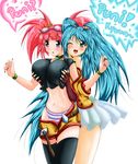  2girls aqua_eyes aqua_hair bakugan bakugan_battle_brawlers climax_entertainment crossover dinosaur_king goggles highres long_hair misaki_runo multiple_girls open_mouth panties pink_hair puni purple_eyes sega smile striped striped_panties tatsuno_malm twintails underwear 