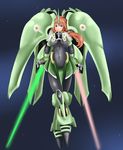  daddy_pomgi dual_wield dual_wielding energy_sword gundam gundam_unicorn highres kshatriya marida_cruz marida_kruz mecha_musume nipples orange_hair purple_eyes sword weapon 