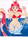  bikini_bottom bikini_top highres red_eyes red_hair water 