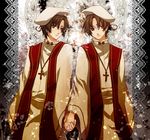  2boys ahoge axis_powers_hetalia cross hand_holding multiple_boys northern_italy_(hetalia) robe romaheta southern_italy_(hetalia) 