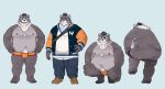  2023 anthro backsack balls belly blue_background bottomwear bulge butt clothing genitals hi_res kemoniku120 male mammal moobs multiple_poses nipples overweight overweight_male pants pose shirt simple_background solo topwear underwear 