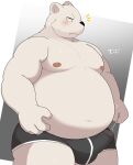  2023 ai_only_dream anthro bear belly big_belly black_nose blush bulge clothed clothing erection erection_under_clothing genital_outline hi_res humanoid_hands kemono male mammal moobs nipples overweight overweight_male penis_outline polar_bear solo underwear ursine 