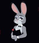  absurd_res black_clothing bunny_costume clothing costume disney flower flower_accessory fur grey_body grey_fur hi_res judy_hopps lagomorph leporid mammal plant playboy_bunny rabbit rabbit_ears simple_background tagme toonarscontent zootopia 