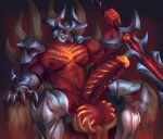  aatrox_(lol) ambiguous_gender anthro armor badnightowl ball_grab balls big_balls big_penis darkin duo erection genitals humanoid league_of_legends male male/ambiguous melee_weapon muscular muscular_male nipples pecs penis riot_games sitting smile solo_focus sword weapon 
