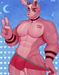  &lt;3 anthro bulge cross cross_necklace dionelart hi_res humanoid jewelry lagomorph leporid male mammal moon muscular muscular_male necklace pecs rabbit short smile solo tattoo 