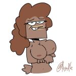 anthro ayyyple breast_play breasts brown_body brown_fur canid canine canis domestic_dog e621 female fur hi_res humor hybrid mammal marta_(ayyyple) nipples simple_coloring smile smiling_at_viewer solo 