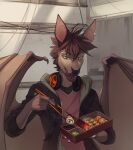  5_fingers anthro bat brown_hair clothed clothing digital_media_(artwork) eyebrows eyelashes fingers hair hi_res male mammal membrane_(anatomy) membranous_wings open_mouth orphen-sirius smile solo teeth tongue wings 