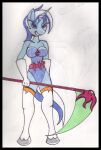  anthro biped blue_body blue_eyes castlevania clothed clothing crossover equid equine female friendship_is_magic hasbro hooves horn horse konami mammal melee_weapon minuette_(mlp) my_little_pony polearm pony reddragonkan scythe smile solo traditional_media_(artwork) unicorn weapon 
