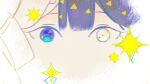  1other ajing073 bangs blue_eyes blue_hair close-up heterochromia highres houseki_no_kuni light_particles looking_at_viewer other_focus phosphophyllite phosphophyllite_(ll) solo sparkle straight-on white_eyes 