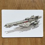  commentary diepfris english_commentary highres ink_(medium) marker_(medium) no_humans original science_fiction shadow spacecraft starfighter thrusters traditional_media vehicle_focus 