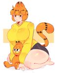  animal_humanoid anthro big_breasts bottomwear breasts cat_humanoid clothed clothing crossgender digital_media_(artwork) domestic_cat duo eyebrows eyelashes eyeshadow felid felid_humanoid feline feline_humanoid felis female fingers frown fur garfield_(series) garfield_the_cat hair half-closed_eyes hanaarts hi_res huge_breasts humanoid looking_at_viewer makeup male mammal mammal_humanoid narrowed_eyes orange_body orange_eyes orange_eyeshadow orange_fur orange_hair shirt simple_background sitting tail thick_thighs topwear yellow_clothing yellow_shirt yellow_topwear 