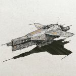  artist_name commentary diepfris english_commentary highres ink_(medium) marker_(medium) no_humans original shadow spacecraft starfighter thrusters traditional_media vehicle_focus 