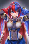  1girl alear_(female)_(fire_emblem) alear_(fire_emblem) armor bangs blue_eyes blue_hair blush braid breasts crossed_bangs crown_braid fire_emblem fire_emblem_engage gloves heterochromia long_hair looking_at_viewer medium_breasts multicolored_hair red_eyes red_hair smile solo split-color_hair ten_(tenchan_man) tiara two-tone_hair very_long_hair wide_hips 