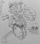  2023 anthro bottomwear clothing cowboy cowboy_hat domestic_cat duo english_text felid feline felis freckledcoat fur graphite_(artwork) hat headgear headwear hi_res male mammal open_mouth open_smile pencil_(artwork) shorts smile solo text traditional_media_(artwork) 