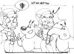 2023 2koma 4_fingers accessory anthro belt bent_arm big_eyes big_nose biped bottomwear canid canine canis clenched_teeth closed_frown clothed clothing comic curved_eyebrows curvy_figure dbaru digital_drawing_(artwork) digital_media_(artwork) domestic_cat domestic_dog dudley_puppy duo emanata english_text eyebrow_through_hair eyebrows felid feline felis female fingers flash_emanata frown frustrated frustration_cloud fully_clothed gloves hair hair_accessory hairband handwear holding_object humor iconography kitty_katswell long_hair long_snout looking_at_object looking_down male mammal monochrome motion_lines motion_outline mouth_closed nickelodeon open_mouth open_smile pants prick_ears raised_finger shirt sketch small_nose smile snout speech_bubble standing surprise sweater t-shirt t.u.f.f._puppy tail teeth text thick_neck thin_eyebrows topwear translucent translucent_hair turtleneck 