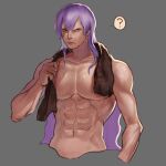  1boy abs charlotte_cracker charlotte_katakuri cropped_torso frown highres large_pectorals long_hair male_focus one_piece pectorals purple_hair sasamiman short_hair solo stitches toned toned_male wet wet_hair 