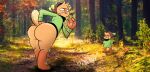  anthro big_butt butt clothed clothing curvy_figure duo erection erection_under_clothing exposed_butt forest girly hi_res imminent_sex kodota macamo male male/male mammal mustelid otter paws plant presenting presenting_hindquarters selfcest square_crossover stare surprise teasing thick_thighs tree unknown_species 