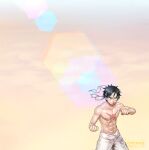  1boy alternate_costume black_hair headband male_focus monkey_d._luffy one_piece pants scar scar_on_chest sephirona short_hair solo toned toned_male topless_male white_pants 