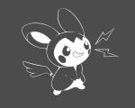 ambiguous_gender electricity emolga facial_markings featureless_crotch full-length_portrait generation_5_pokemon greyscale grin head_markings hi_res markings monochrome narrowed_eyes nintendo pokemon pokemon_(species) portrait simple_background simple_eyes smile solo species_request standing unsigned 