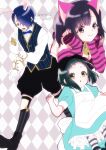  1boy 2girls alice_(alice_in_wonderland) alice_(alice_in_wonderland)_(cosplay) alice_in_wonderland animal_ears asagi_nanase blue_eyes blue_hair cat_ears cat_girl cheshire_cat_(alice_in_wonderland) cheshire_cat_(alice_in_wonderland)_(cosplay) cosplay green_eyes green_hair hair_over_one_eye highres kashiki_yuno milgram mole mole_under_eye momose_amane multiple_girls pocket_watch purple_eyes purple_hair rabbit_boy rabbit_ears sakurai_haruka watch white_rabbit_(alice_in_wonderland) white_rabbit_(alice_in_wonderland)_(cosplay) 