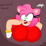  1:1 2023 3barts absurd_res accessory amy_rose anthro big_breasts bouncing_breasts breast_jiggle breasts brick_wall clothing curvaceous curvy_figure detailed_background dialogue digital_drawing_(artwork) digital_media_(artwork) dress english_text eulipotyphlan female fingers fur gloves hair hair_accessory hairband handwear headband hedgehog hi_res hourglass_figure huge_breasts jiggling mammal motion_lines multicolored_body multicolored_fur open_mouth pink_body pink_fur pink_hair sega short_hair solo sonic_the_hedgehog_(series) tan_body tan_fur text through_wall tongue two_tone_body two_tone_fur voluptuous wall_(structure) wide_hips 
