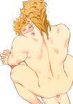  2boys absurdres anal ass back birthmark blonde_hair blush commentary completely_nude cowgirl_position cum cum_in_ass dio_brando father_and_son giorno_giovanna green_eyes highres holding_hands huang_lia incest interlocked_fingers joestar_birthmark jojo_no_kimyou_na_bouken long_hair lying male_focus multiple_boys muscular muscular_male nude overflow penis sex simple_background size_difference straddling thighs vento_aureo white_background 