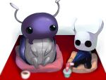  anonymous_artist arthropod bretta_(hollow_knight) carpet container cup duo female feral glistening glistening_eyes hi_res hollow_knight insect male male/female pillow protagonist_(hollow_knight) sitting team_cherry 