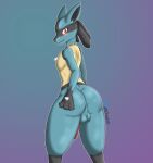  absurd_res anthro balls big_butt blush butt butt_grab canid canine curvy_figure draik erection fur generation_4_pokemon genitals girly hand_on_butt hi_res huge_butt knot looking_at_viewer looking_back lucario male mammal nervous nervous_smile nintendo nintendo_entertainment_system nude patreon penis pokemon pokemon_(species) shaded simple_background smile solo super_smash_bros. super_smash_bros._ultimate thick_thighs wide_hips 