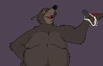  2023 anthro belly big_belly canid canine canis curritoss disney humanoid_hands male mammal moobs nipples robin_hood_(disney) sheriff_of_nottingham simple_background solo wolf 