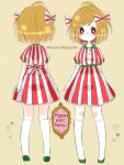  1girl blush bow brown_eyes character_name dress freckles frown green_footwear hair_bow heart kneehighs light_frown peanuts peppermint_patty purimavellaaporon short_hair socks solo striped striped_bow striped_dress tan_background white_socks 