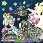  alolan_geodude alolan_golem alolan_graveler alolan_grimer alolan_muk ariga_hitoshi black_eyes bug charjabug colored_sclera commentary_request drampa electricity fangs grubbin holding holding_pokemon looking_at_viewer minior necrozma necrozma_(ultra) no_humans on_head open_mouth pokemon pokemon_(creature) pokemon_on_head purple_eyes red_eyes signature tongue vikavolt yellow_sclera 