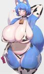  absurd_res anthro bell bell_collar big_breasts bikini blue_body blue_fur breasts canid canine clothing collar female fox fur hi_res huge_breasts kakuteki11029 krystal legwear mammal nintendo side-tie_bikini solo star_fox swimwear thick_thighs thigh_highs 