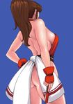  ass blue_background breasts fatal_fury lowres matoyama medium_breasts ponytail shiranui_mai sideboob solo the_king_of_fighters 