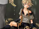  banana blonde_hair blue_eyes food fruit holding holding_food holding_fruit kagamine_len keepout sexually_suggestive solo_focus vocaloid 