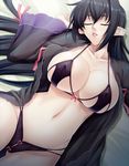  annerose_vajra areolae arms_up bed black_hair bra breasts closed_eyes covered_nipples curvy elf huge_breasts kagami_hirotaka koutetsu_no_majo_annerose lilith-soft lingerie lipstick lying makeup navel on_back panties pointy_ears sleeping solo underwear 