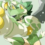  animal_ears busou_shinki green_hair green_leotard howling_(busou_shinki) kakikukeko leotard paws solo tail thighhighs yellow_eyes 