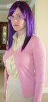  airbrushed androgynous breasts cosplay glasses gundam gundam_00 photo purple_hair real red_eyes tieria_erde 