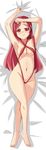  armpits bad_id bad_pixiv_id barefoot breasts covered_nipples dakimakura gimai highres long_hair medium_breasts red_eyes red_hair slingshot_swimsuit solo swimsuit tears wide_hips 