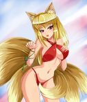  animal_ears bikini blonde_hair criss-cross_halter halter_top halterneck lowres original red_eyes sigurd_hosenfeld solo swimsuit tail third-party_edit youvixia 