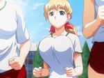  animated animated_gif blonde_hair bouncing_breasts breasts fukurai_naho gym_uniform huge_breasts multiple_girls reversible 