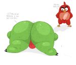  2023 angry_birds animehikaridesu anthro avian balls big_butt bulge butt clothing dialogue domestic_pig duo english_text erection genitals green_body hi_res king_leonard male male/male mammal penis pig_(angry_birds) red_(angry_birds) red_body suid suina sus_(pig) text underwear 