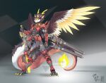  2023 3_toes abstract_background anthro bwydxm cybernetics cyborg digitigrade dragon feathered_wings feathers feet fur furred_dragon hi_res horn machine male melee_weapon solo standing sword toes visor weapon wings 