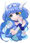  1girl amesafu aoki_reika bangs blue_choker blue_eyes blue_hair blue_theme blunt_bangs blush choker cure_beauty hair_tubes highres long_hair magical_girl precure short_sleeves smile_precure! solo tiara wing_hair_ornament 