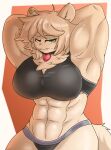  &lt;3 2022 abs anthro ayetae-plum biceps biped black_bra black_clothing black_pupils black_underwear blonde_hair bra cheek_tuft choker clothed clothing colored cute_fangs digital_media_(artwork) domestic_ferret ear_piercing eyelashes facial_tuft fangs female front_view fur glistening glistening_body glistening_fur glistening_hair green_eyes hair half-closed_eyes half-length_portrait hands_behind_head heart_choker heart_tag hi_res jewelry looking_at_viewer mammal midriff monotone_body monotone_ears monotone_fur monotone_hair monotone_tail muscular muscular_anthro muscular_female mustelid musteline narrowed_eyes navel neck_tuft necklace orange_background piercing pink_nose pinup portrait pose pupils raised_arms shaded short_hair simple_background snaggle_tooth solo sports_bra standing tail tan_body tan_ears tan_fur tan_tail teeth three-quarter_view true_musteline tuft underwear weasel 