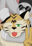  anthro blep duo felid gesture grunt_(madness_combat) humanoid male mammal muscular muscular_male noogie pantherine sanford_(madness_combat) smile thor_(amakuchi) tiger tongue tongue_out v_sign xvii_(artist) 