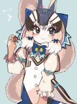  1girl absurdres acorn animal_ears black_eyes brown_hair chipmunk_ears chipmunk_girl chipmunk_tail extra_ears gloves highres kanmoku-san kemono_friends kemono_friends_v_project looking_at_viewer microphone ribbon scarf shirt short_hair shorts siberian_chipmunk_(kemono_friends) simple_background tail vest virtual_youtuber 