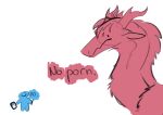  ambiguous_gender anthro black_eyes dragon drawing_tablet duo feral frown fur furred_dragon horn human humanoid male mammal pink_body pink_fur screen shadeii simple_eyes sketch smile text 